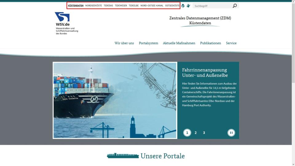 Startseite des Internetauftritts Küstendaten.de