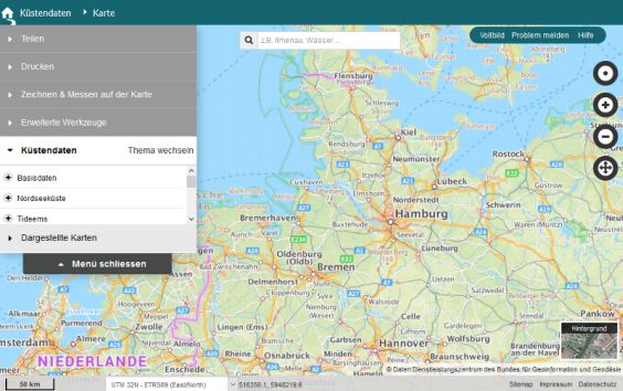 Das Kartentool von Portal Küstendaten auf der Basis des GeoViewer.WSV Das Kartentool von Portal Küstendaten auf der Basis des GeoViewer.WSV