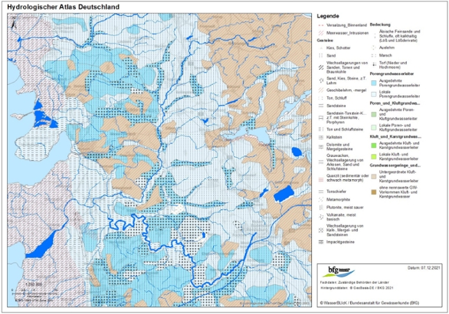 Das Bild zeigt eine Karte der Hydrogeologie im EZG der Eider des HAD der BfG