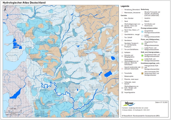 Das Bild zeigt eine Karte der Hydrogeologie im EZG der Eider des HAD der BfG Das Bild zeigt eine Karte der Hydrogeologie im EZG der Eider des HAD der BfG