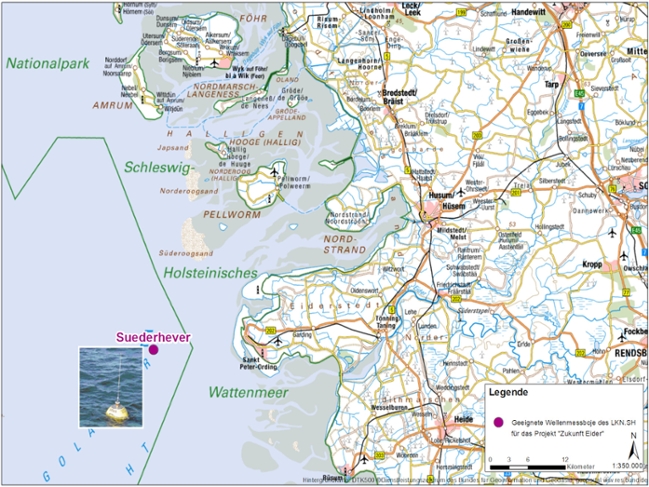 Das Bild zeigt die geeignete Wellenmessboje des LKN.SH für das Projekt "Zukunft Eider" Das Bild zeigt die geeignete Wellenmessboje des LKN.SH für das Projekt "Zukunft Eider"