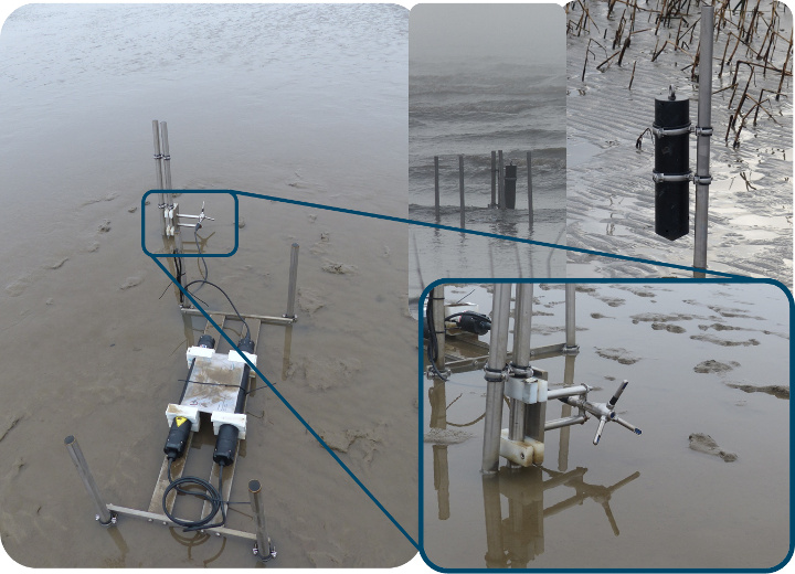 Das Bild zeigt die Installation einer Messsonde an der Unterelbe Das Bild zeigt die Installation einer Messsonde an der Unterelbe